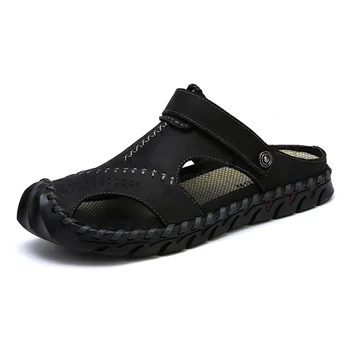 Мъжки сандали от естествена спилковой кожа, мъжки плажни римски сандали, брандираната мъжки ежедневни обувки, чехли, мъжки чехли, маратонки, летни обувки