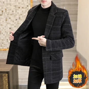Мъжко палто, вълнена 2023, ежедневни британската корейската версия, дышащее ново есенно-зимно модно тънката вълнена палто с подплата