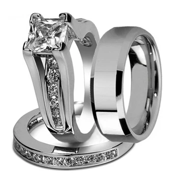 Набор от годежни пръстени Принцеса от неръждаема Стомана за Него и за Нея И Годежен пръстен Със Скосен Ръб За 06 Жени И за мъже 13