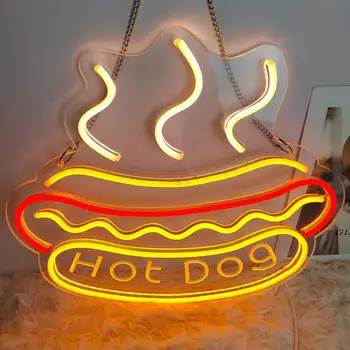 Неонов знак за хот-дог, Дизайн на пици, спагети, хамбургер, стенни неон led светлини, USB ключ, декор за парти, ресторант, магазин