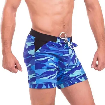 Нов мъжки летен плажен бански костюми, ежедневни камуфляжные топене, дишащи плажни шорти с завязками, слипове, бански за сърф