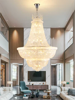 Нов Окачен лампа от неръждаема стомана със златно led, хол на хотела Zhongshan Guzhen, луксозни и модерни кристални полилеи K9, висящи лампи