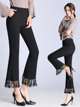 Нова корейска модни градинска дамски дрехи, панталони-клеш с четки, тънки съкратен черни панталони, дамски панталони, Дрехи оверсайз