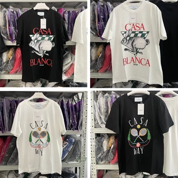 Нова Мода тениска Казабланка в стил хип-хоп за мъже и жени е 1:1 с принтом заек, най-тениска Casablanca с къс ръкав 
