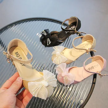 Нови обувки за изказвания за момичета, сандали на високи токчета, лъскави обувки на принцесата, детска модельная обувки с каишка на щиколотке, летни детски обувки за латино танци 232A