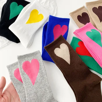 Новите дамски чорапи с голямо сърце, скъпа любов от сърце, памучни чорапи Harajuku, Реколта щастливи дамски чорапи обикновена