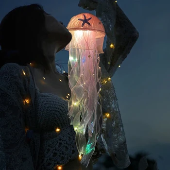 Окачен лампа във формата на медузи, Ръчно изработени, преносими атмосферни лампи, Празнична украса за спални за момичета, фенер, нощни осветителни тела в помещенията на открито