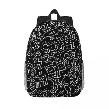 Персонални черни раници Кийт Art за мъже и жени, ежедневна чанта за книги за училище, колеж, графити, цветни чанти в стил поп-арт