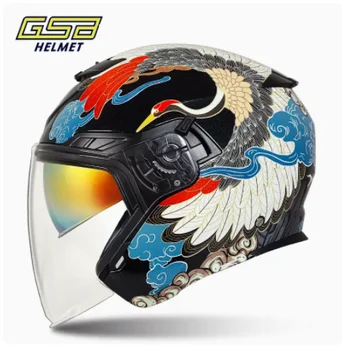 Полушлем GSB Мотоциклет шлем, каска за електрически превозни средства, мъжки и женски каска Four Seasons, универсален лек полушлем с двойни лещи
