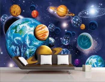 Потребителски тапети космоса на планетата Земя, рисувани стенни планетите в Слънчевата система декорация на дома, хол, спалня, детска стая, 3D тапети