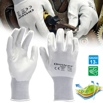 Предпазни работни ръкавици Hanvo 13 калибър, от найлон с мека подплата с нитевым покритие Smart Grip, ръкавици за ремонт на градината, строител