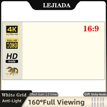 Прожекционен екран LEJIADA 60-130 инча, бяла мрежа, защита от светлина, зрителен Ъгъл 160 °, Отразяваща прожекционен екран за кино на закрито и на открито