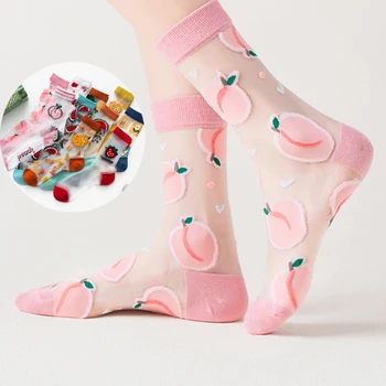 Пролетно-летни дамски чорапи с плодов кассетой, тънки чорапи, чорапи дишащи средна височина, стъклени копринени чорапи