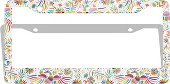 Птици и Цветя, корица регистрационен номер, мексикански цветни розово-сини листа, Финикс и Паун, на традиционното изкуство, рамка за Лисенсорной плоча 12x6 инча
