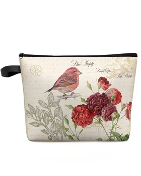 Реколта пътна косметичка с надпис Red Bird Flower в ретро стил, изработени по Поръчка, Преносима чанта за съхранение на грим, женски водоустойчив молив случай