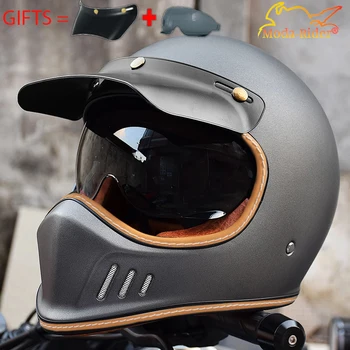 Ретро каска за мотокрос с пълно лице, мотоциклет шлем, който да бъде одобрен от 3C DOT, професионална каска на мотоциклет, ветроупорен лещи унисекс