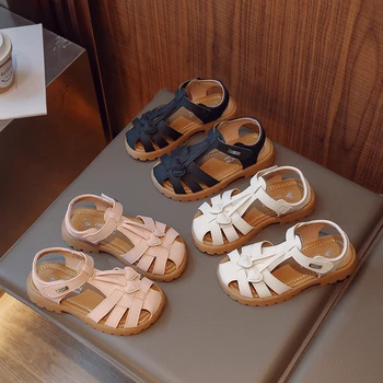 Сандали със затворени чорапи за момичета, детски плажни обувки, летни модни детски кухи сандали с пискюли и отворени пръсти във формата на сърце, принцеса 2023