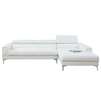 Секционни диван от ламинирани кожата с регулируема облегалката за глава с бял цвят