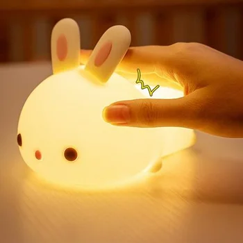Сензорен Датчик RGB LED Rabbit Night Light 16 Цвята USB Акумулаторна Силиконова Лампа със Заек за Деца, Детска Играчка, Подарък за Фестивала