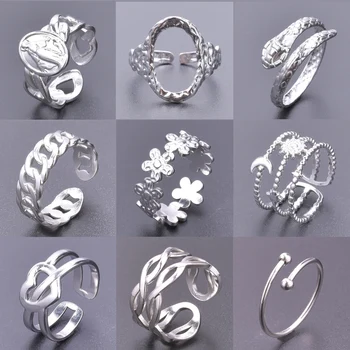 Сребърен модно прост пръстен за жени и момичета, бижута от неръждаема стомана, чар, Име на по размер, отворен пръстен на пръста си, минималистичен стил