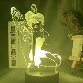 Статуетка на Фея Тинкербелл 3D Визуален светлина Led нощна светлина Декорация на дома, Принцеса зън Илюзия за Промяна на цвета на Настолна лампа