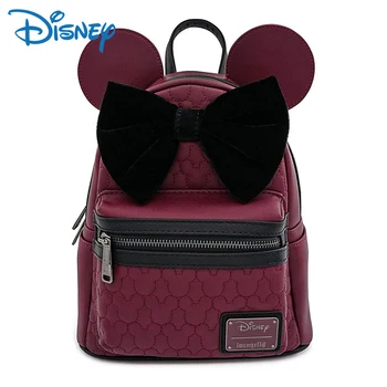 Стеганая чанта Loungefly Minnie Mouse цвят бордо с двойна каишка, мини-раници за жени