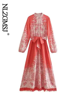 ТРАФИКА Женствена рокля Миди с флорални Принтом и колан, ежедневното богемное дълга рокля, модерни дрехи за модния Подиум