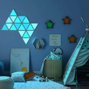 Триъгълни, с монтиран на стената лампа Smart LED Модулни светлинни панели, сензорен гама цветове лека нощ RGBW за декориране игри стая, партита