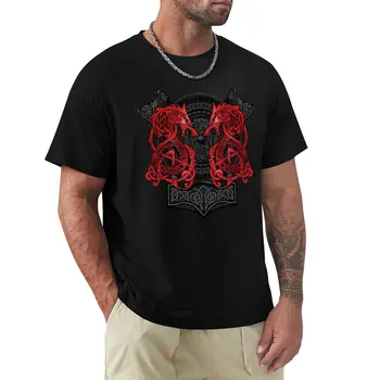 Червена тениска с бойно Фенриром, новата версия на тениски, мъжки дрехи, мъжки памучни ризи