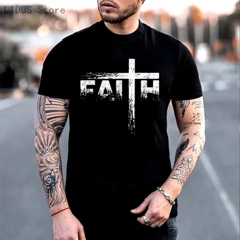 Черна тениска Christian Faith & Cross - Тениски Christian Faith от 100% памук със специален принтом по поръчка