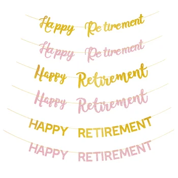 【Нов дизайн】 Щастлив банер с златист блясък за пенсиониране за сватбени декорации за моминско парти